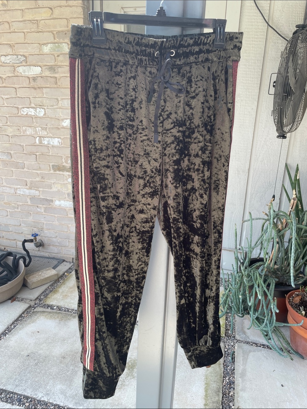 Zara Crushed Velvet Joggers with Side Stripes